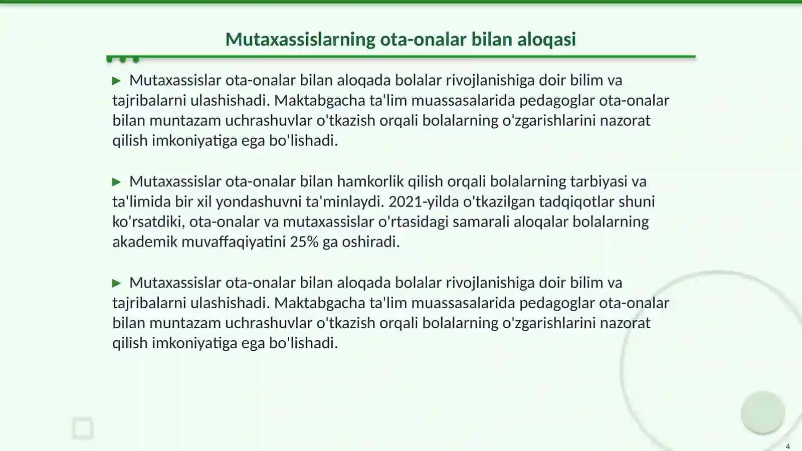 go'daklik, ilk yosh, maktabgacha davrda ota onalar va mutahasislarning ozaro hamkorligi 4