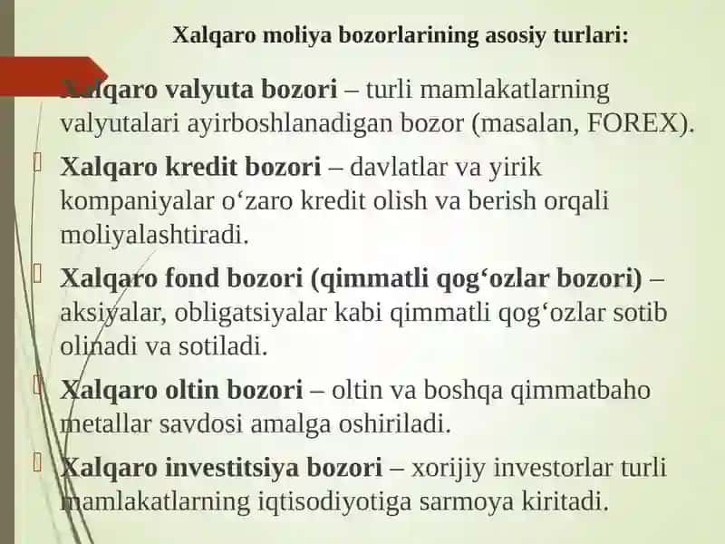 Xalqaro moliya bozorlari va ularning milliy bozorlarga ta’siri 4