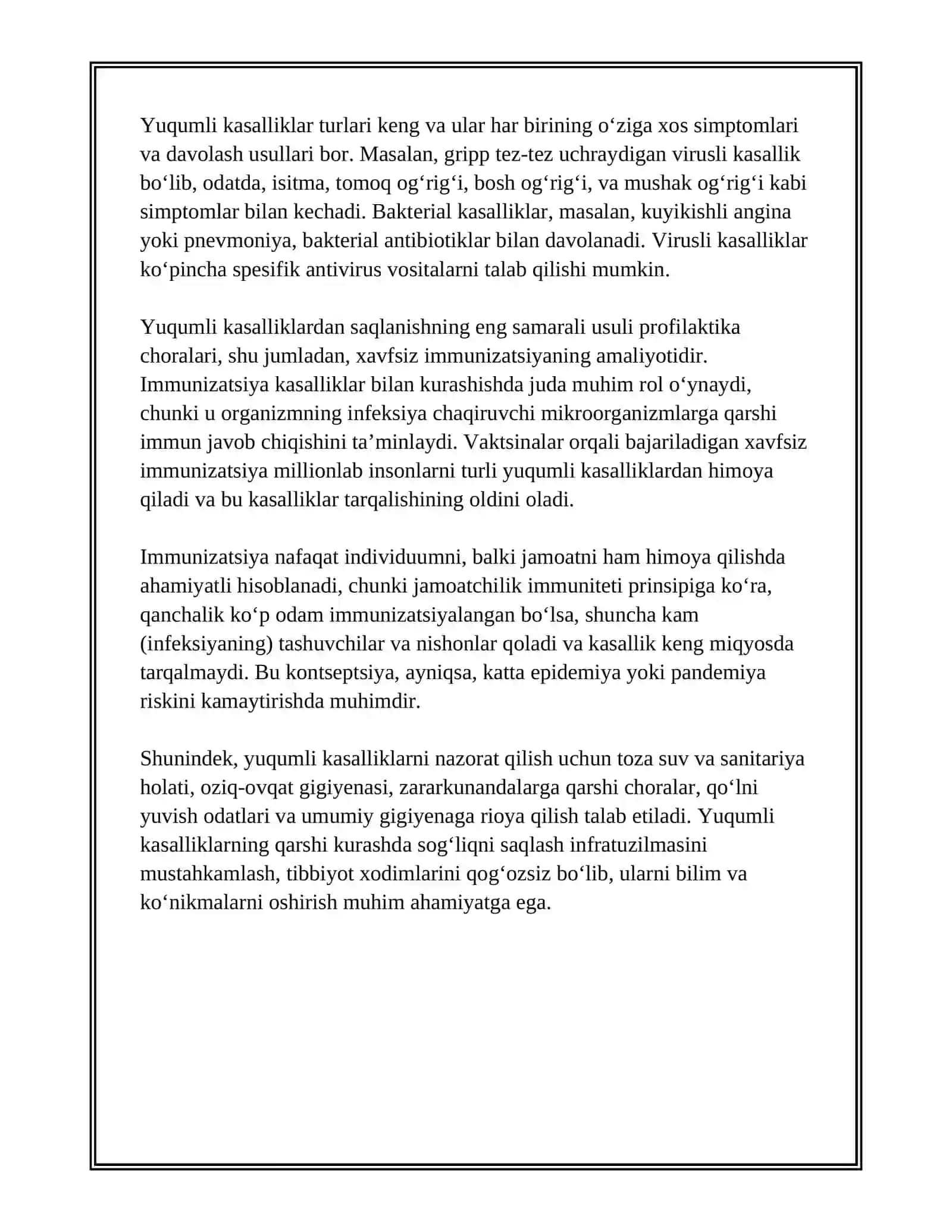 YUQUMLI KASALLIKLAR VA XAVFSIZ IMMUNIZATSIYA HAQIDA TUSHUNCHA. XAVFSIZ IMMUNIZATSIYANING TIBBIYOTDAGI AHAMIYATI 4