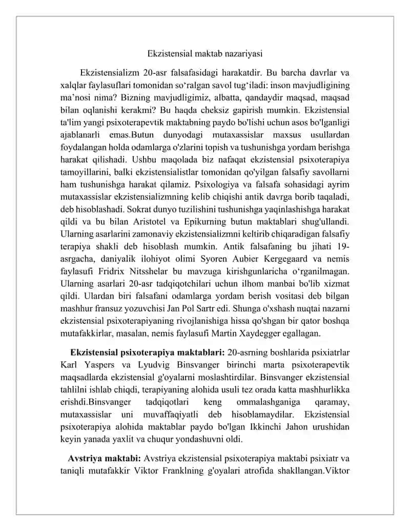 Ekzistensial maktabi nazariyasi bo’yicha trening dastur 4