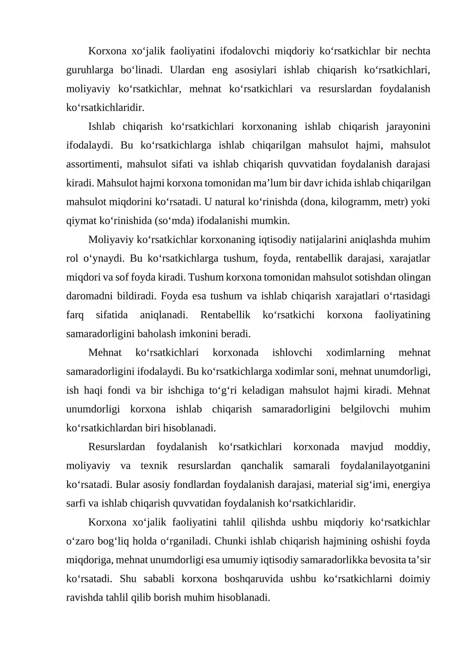 KORXONALARNING XO‘JALIK FAOLIYATINI IFODALOVCHI MIQDORIY KO‘RSATKICHLAR 4