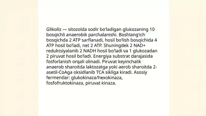 Metabolizm jarayonlarida energiya hosil bo'lishi va sarflanishi 4