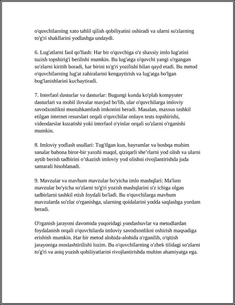 IMLOVIY SAVODXONLIKNI OSHIRISH BO'YICHA TOPSHIRIQLAR ISHLAB CHIQISH 4