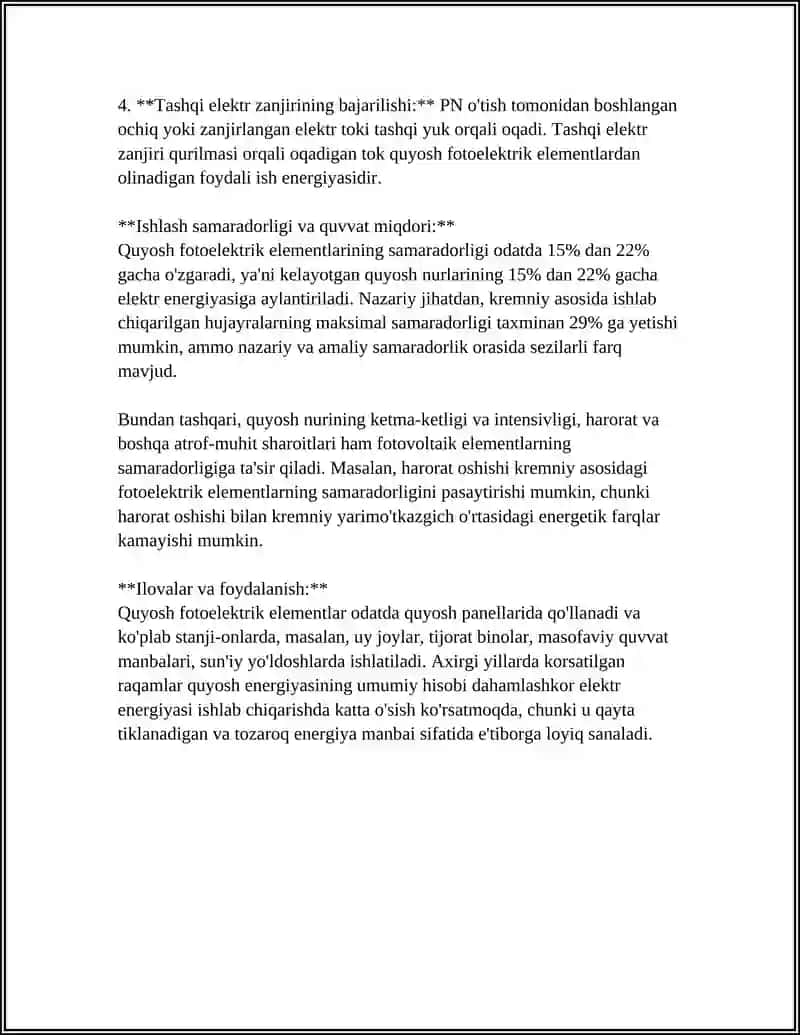 QUYOSH FOTOELEKTRIK ELEMENTLARI VA MODULLARI 4