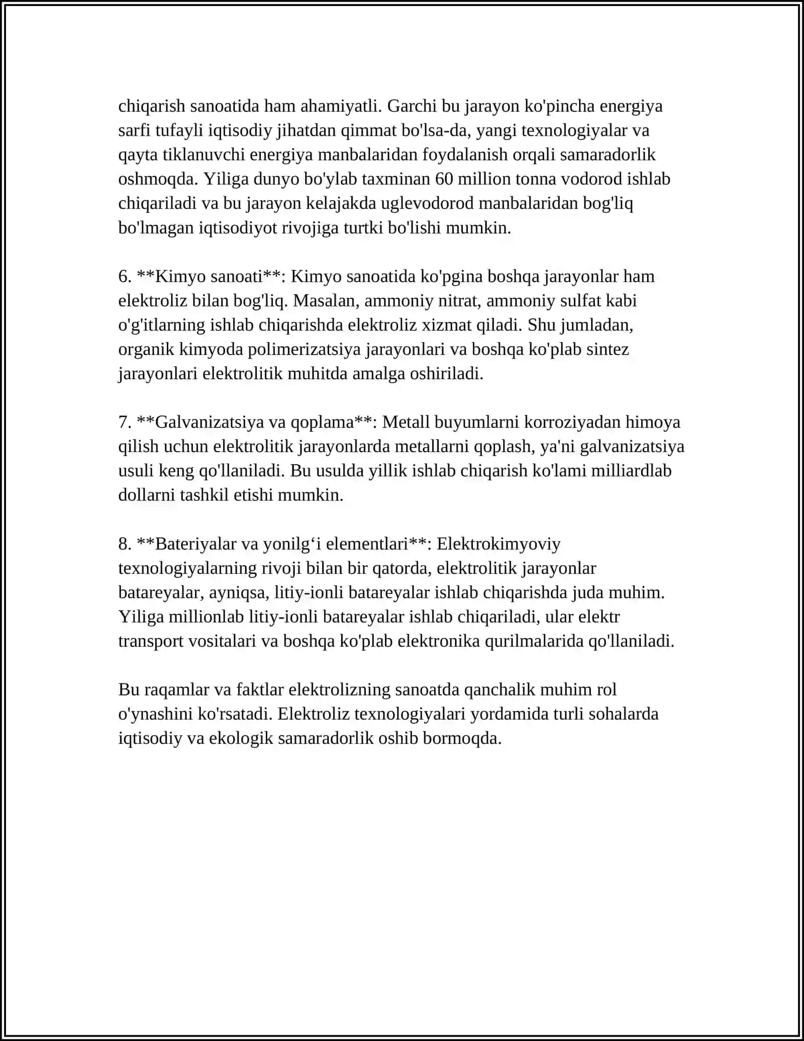 SANOATDA ELEKTOLIZ JARAYONINING QO'LLANSHI 4