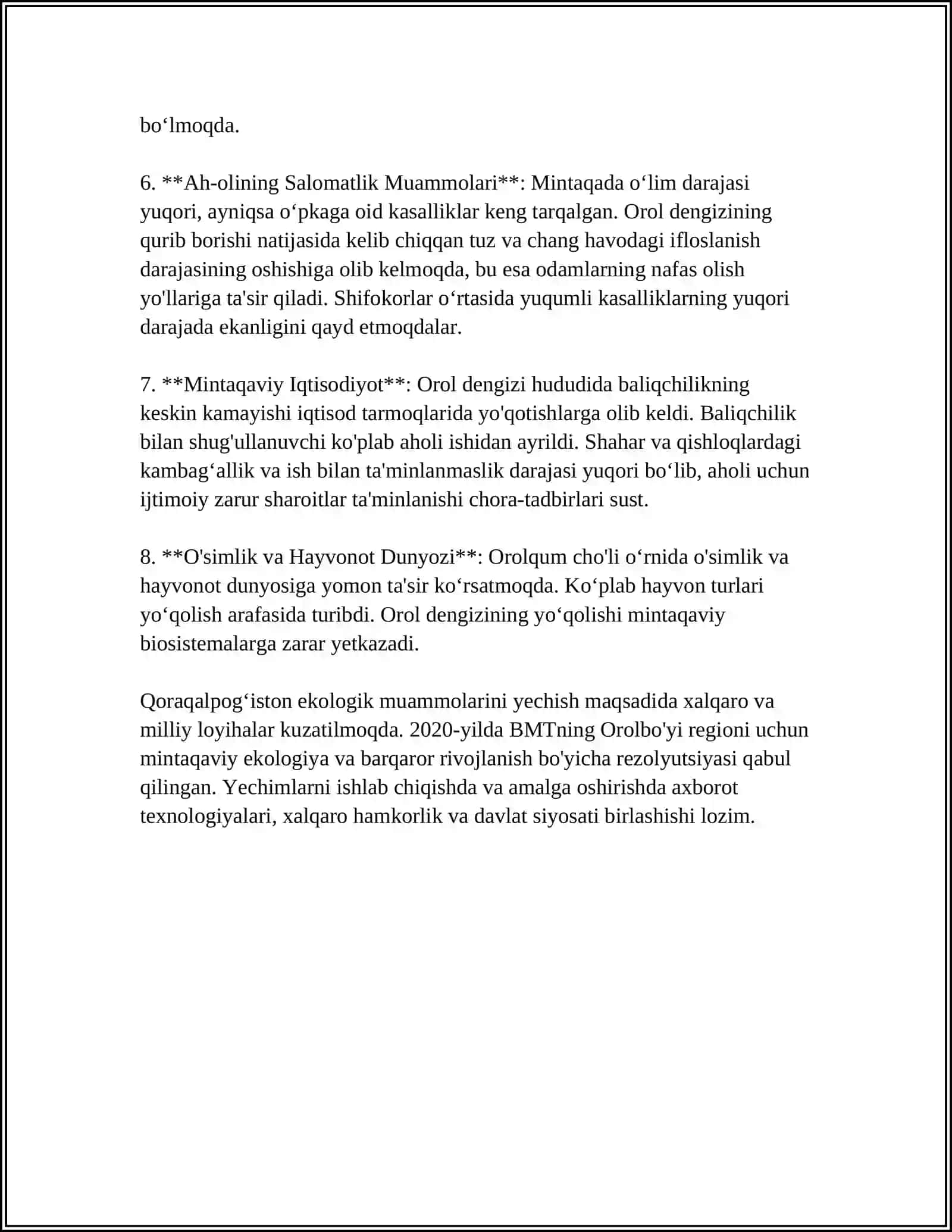 OʻZBEKISTONDAGI ALOHIDA VILOYATDAGI GEOEKOLOGIK VAZIYATLARNI BAHOLASH(QORAQALPOGʻISTON MIQYOSIDA) 4