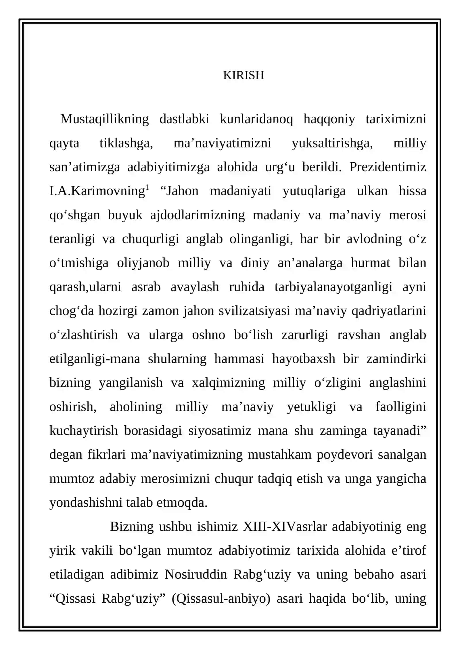 “QISSASI RABG‘UZIY (QISSASUL-ANBIYO) O‘ZBEK BADIIY NASRINING ILK NAMUNASI SIFATIDA” MAVZUSIDAGI KURS ISHI 4