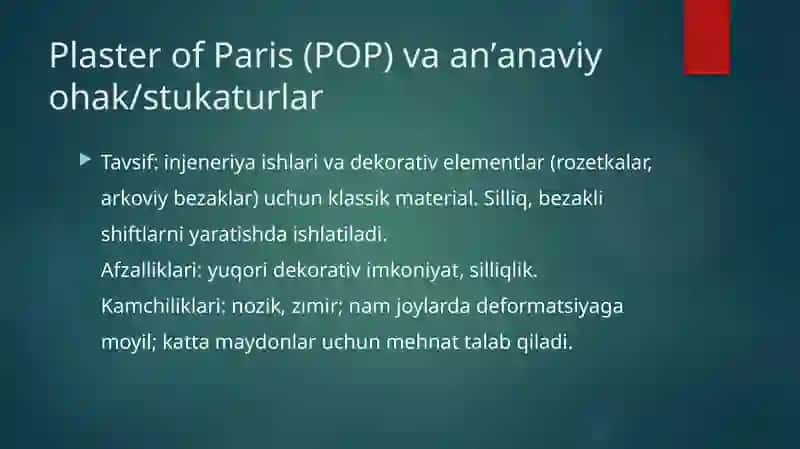 Bugungi kunda qo'llanilib kelinayotgan shiftlar uchun materiallar. 4