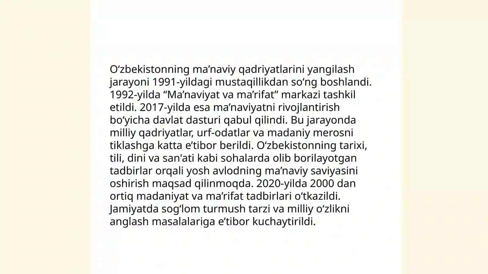 Yangi Oʻzbekistonda amalga oshirilayotgan maʼnaviy islohotlar 4