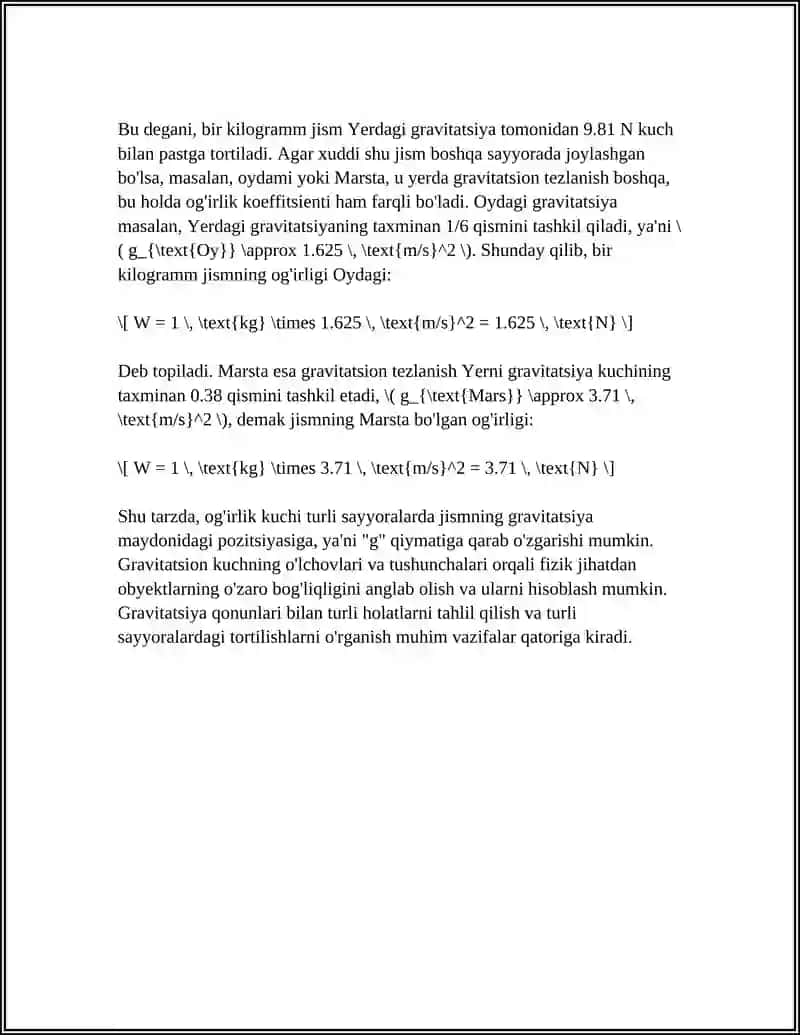 Og'irlik kuchi: ta'rif va formula 4