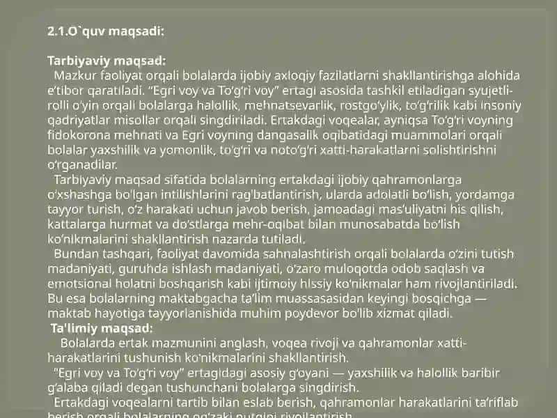 EGRIVOY  VA TUG’RIVOY O’ZBEK XALQ ERTAGI(KATTA GURUH). SYUJEDLI –ROLLI O’YINLAR VA SAHNALASHTIRISH MARKAZI 4