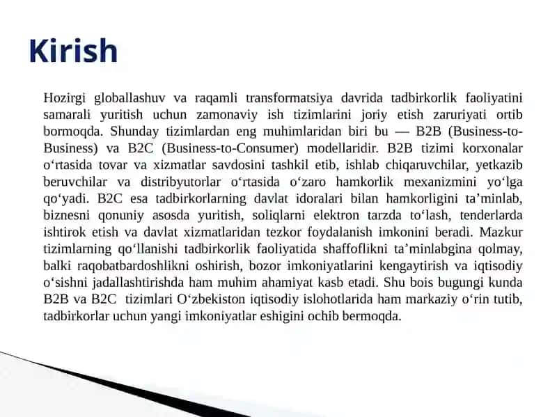 “Tadbirkorlik faoiliyatini yuritishda B2B va B2C ishlash tizimi” mavzusidagi elektron malaka ishi 4