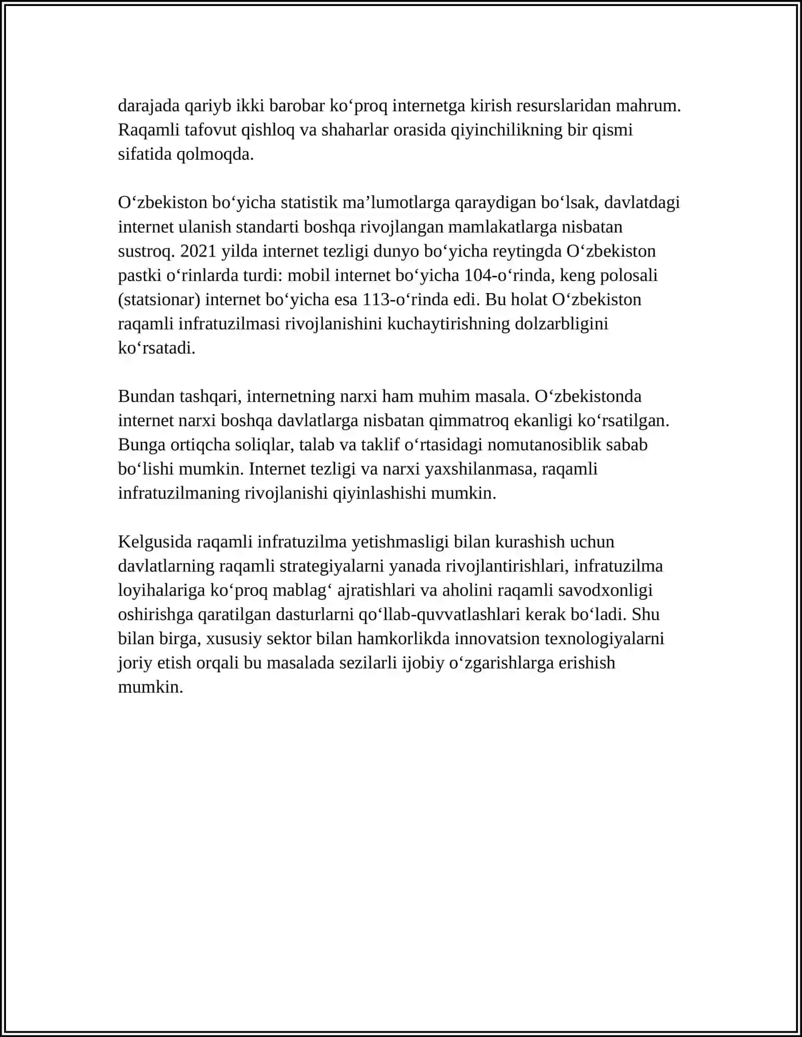 RAQAMLI IQTISODIYOTNI O'ZBEKISTONDA RIVOJLANISHDAGI TO'SIQLAR 4