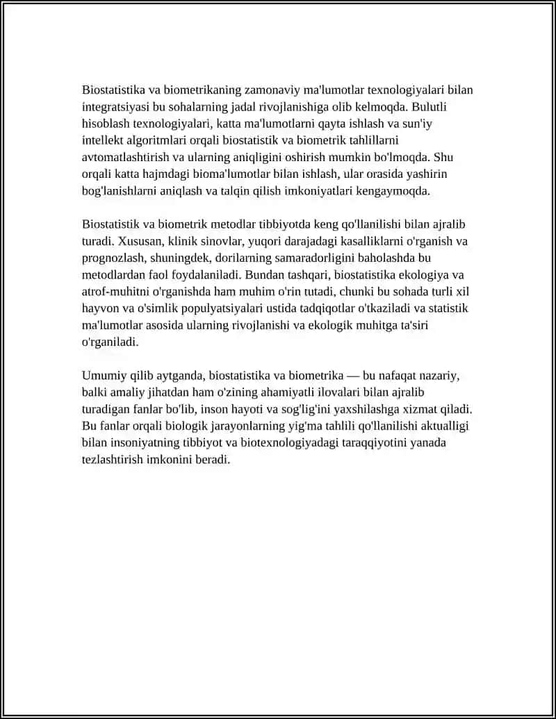 SONLI MAʼLUMOTLARNI QAYTA ISHLASH TEXNOLOGIYASI.BIOSTATISTIKA VA BIOMETRIYA ASOSLARI 4