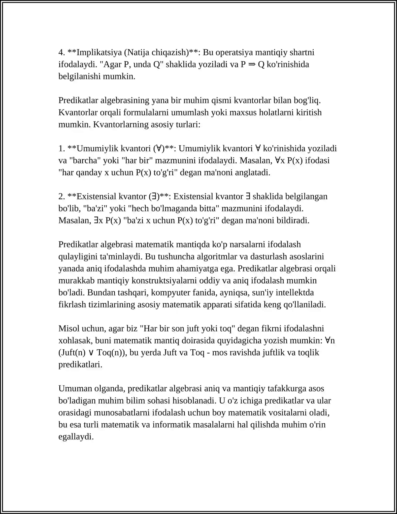MATEMATIKA PREDIKATLAR ALGEBRASINING FORMULALARI, BAJARILUVCHI RAD ETILUVCHI FORMULALAR 4