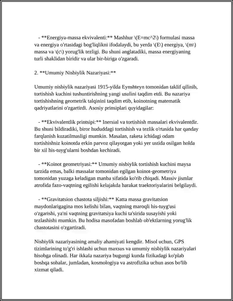 MUSTAQIL ISH Mavzu: NISBIYLIK NAZARYASI ELEMENTLARI RELYATIVISTIK DINAMIKA ASOSLAR RELYATIVISTIK DENAMIKA ASOSLARI KEPLER 4