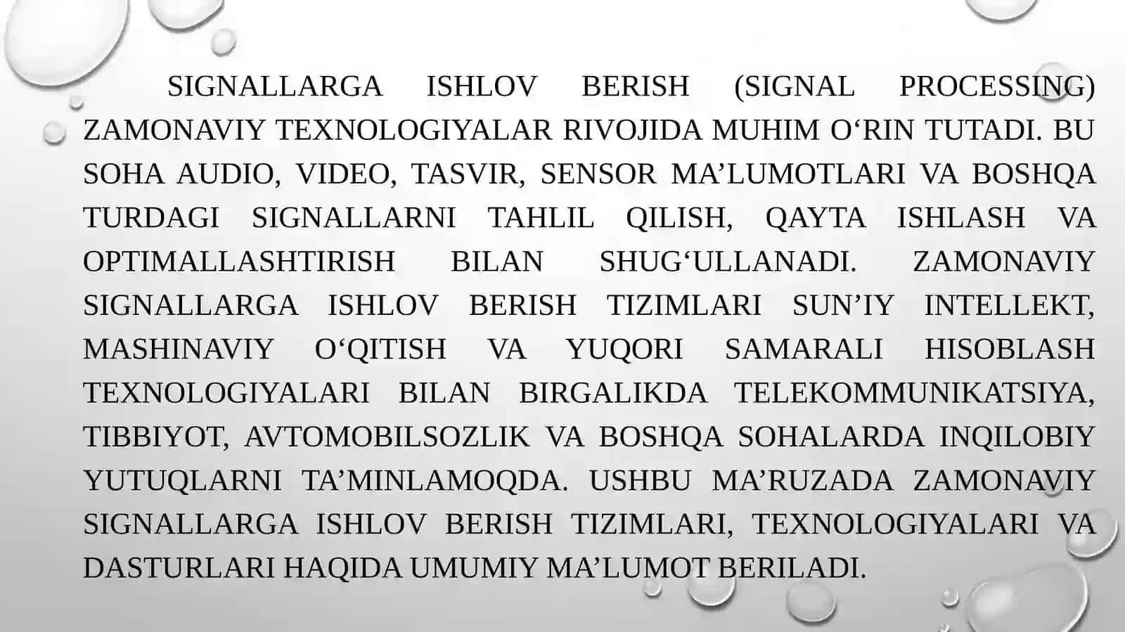 Zamonaviy signalllarga ishlov berish tizimlari va texnologiyalari 4