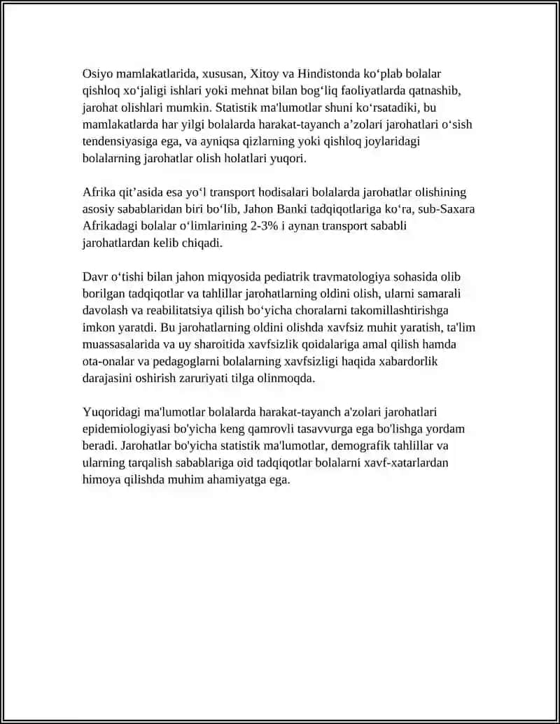 HARAKAT TAYANCH AZOLARI JAROHATLANGAN BOLALAR. HARAKAT TAYANCH AZOLARI JAROHATLARINING KELIB CHIQISHI 4