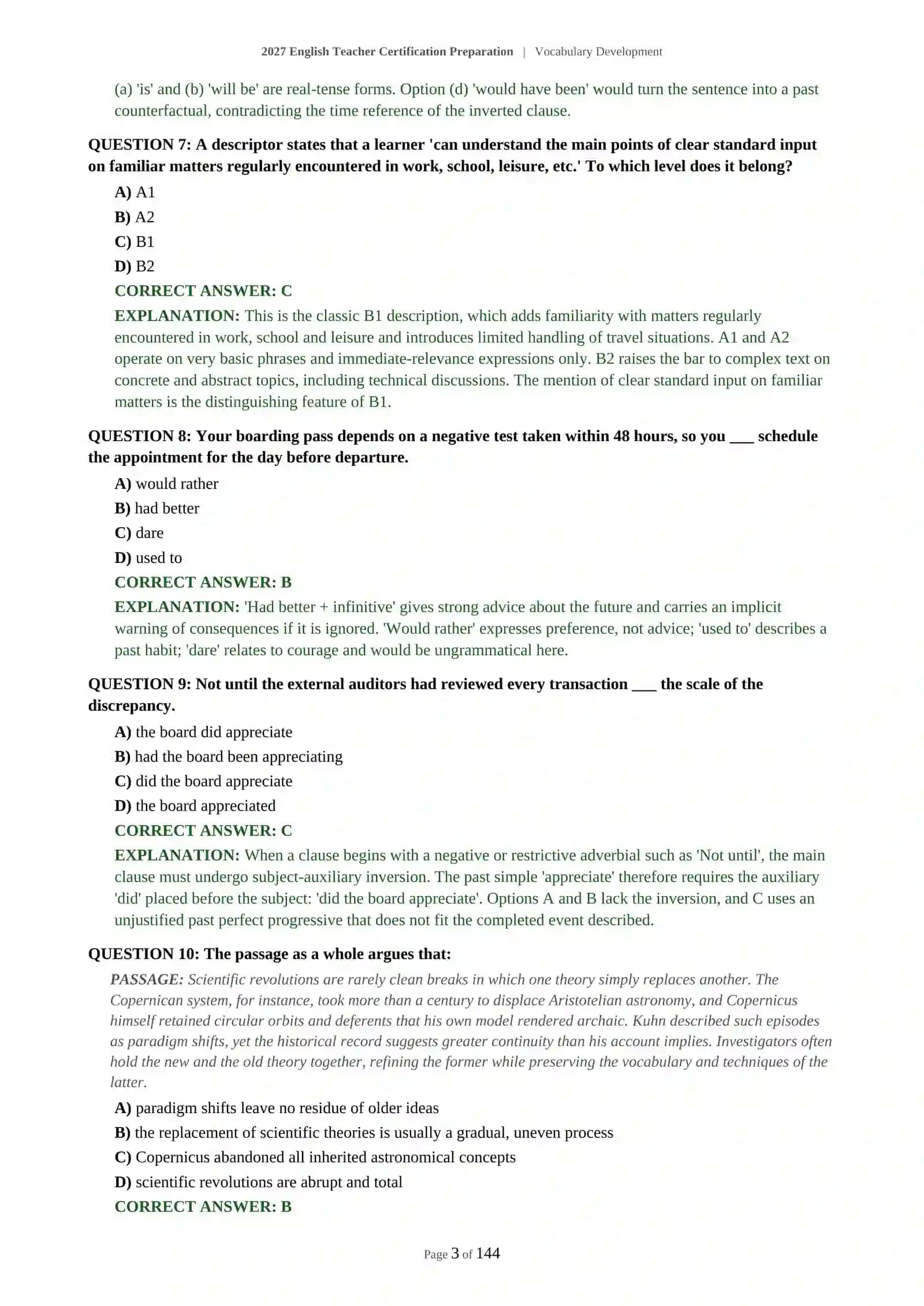 ENGLISH TEACHER PRACTICE TEST - VOCABULARY DEVELOPMENT - 2027 CERTIFICATION PREPARATION 4