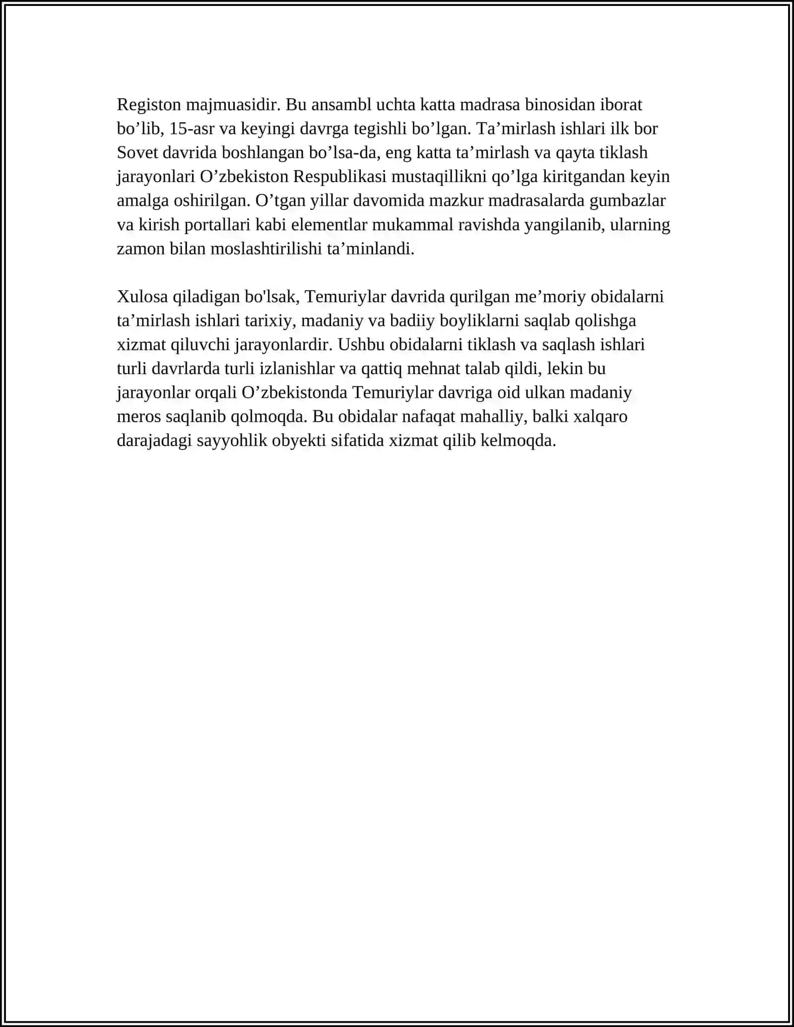 TEMURIYLAR MADANIY MEROSINI TIKLASH YUZASIDAN AMALGA OSHIRILAYOTGAN TADBIRLAR 4