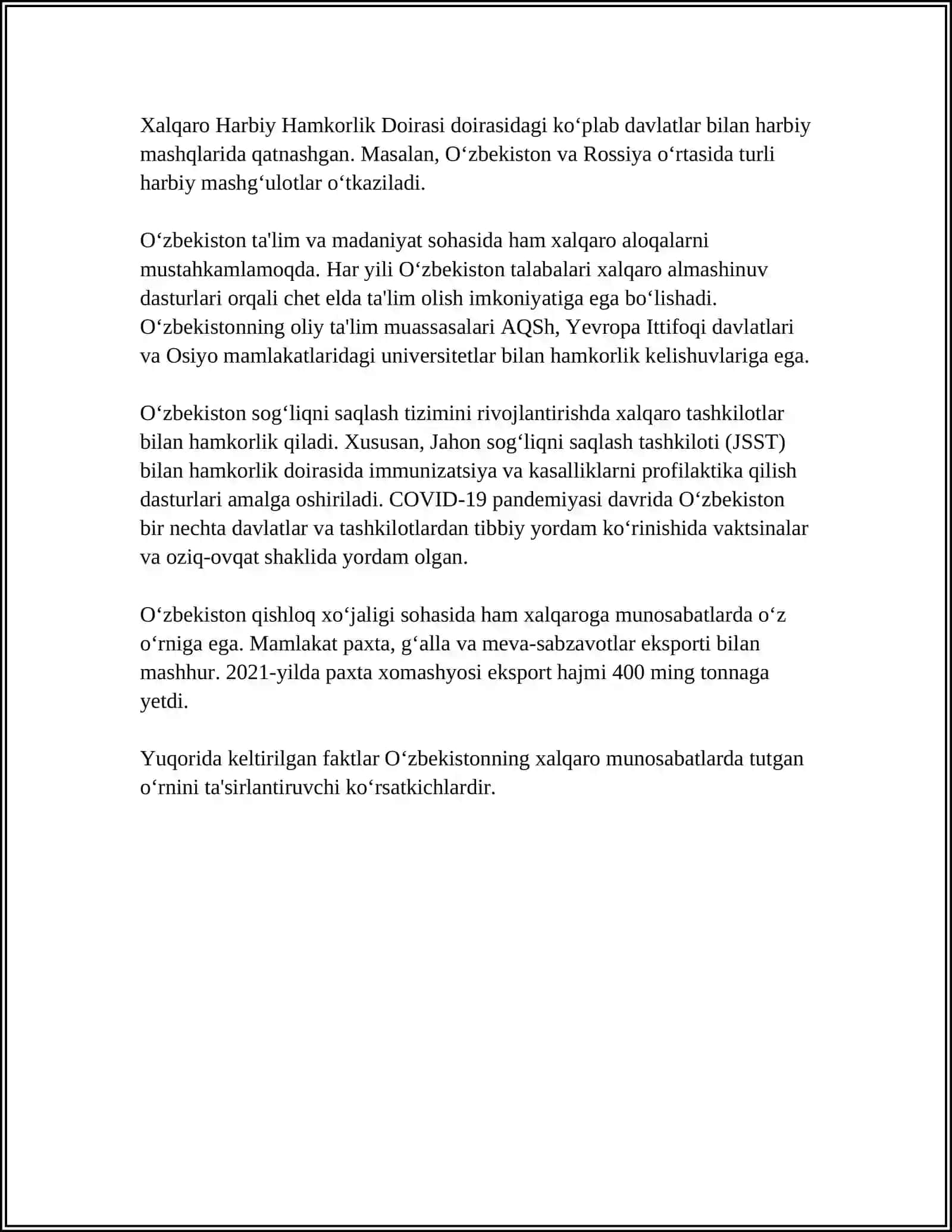 O'ZBEKISTON VA JAHON HAMJAMIYATI 4