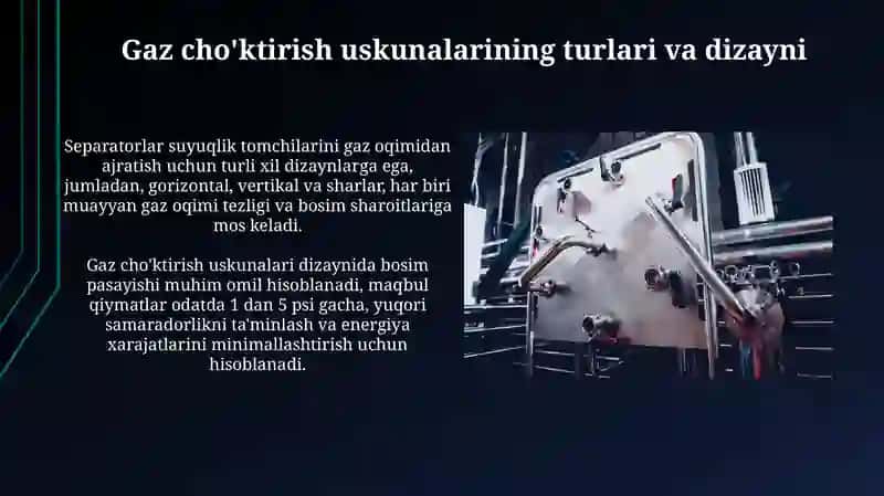 Gazlarni cho'ktirish va sentrafugalash qurilmalari konstruksiyalari 4