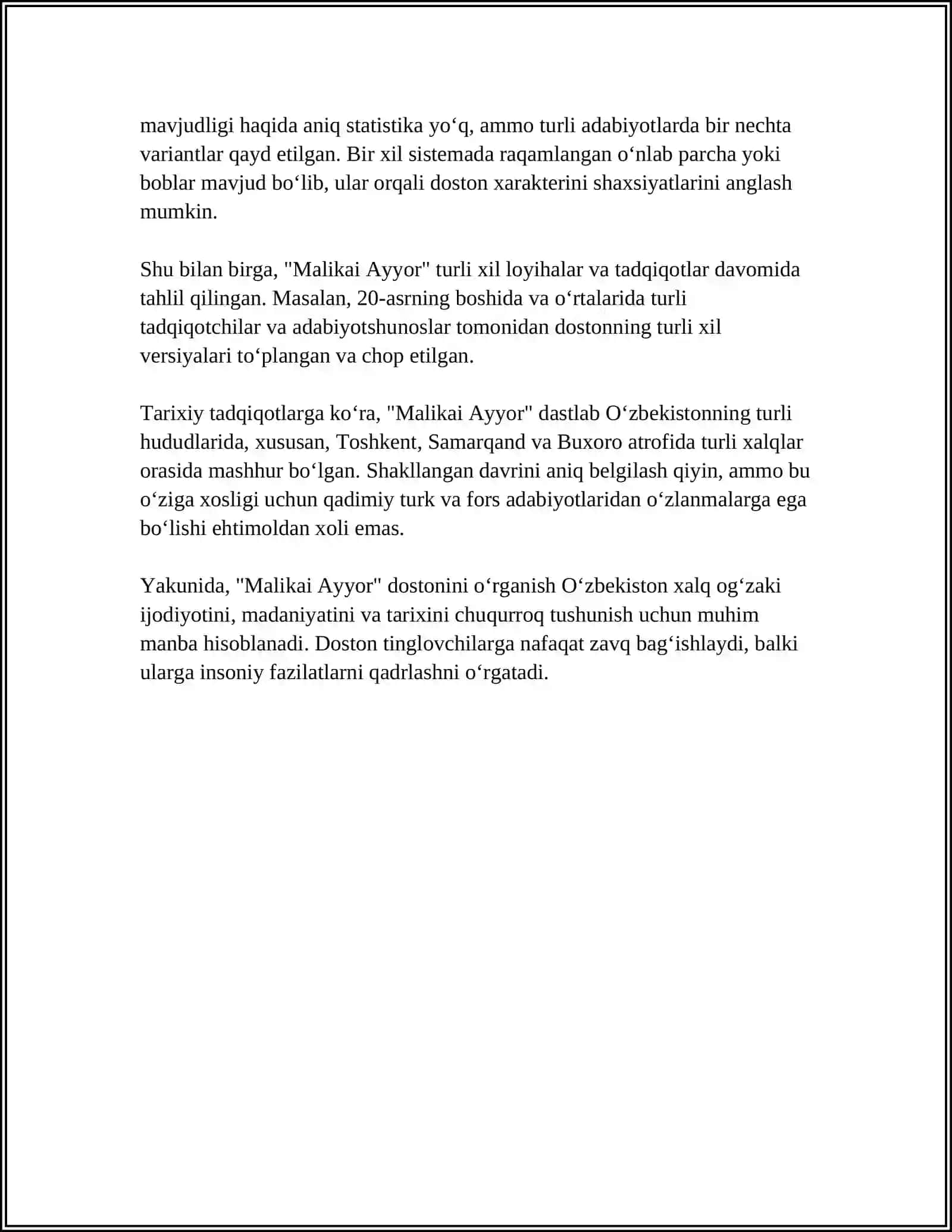 "MALIKAI AYYOR" DOSTONI HAQIDA 4