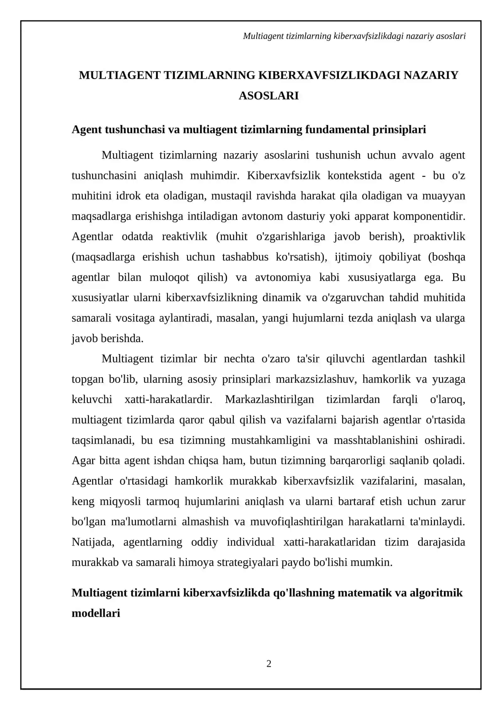 Multiagent tizimlarning kiberxavfsizlikdagi nazariy asoslari 4