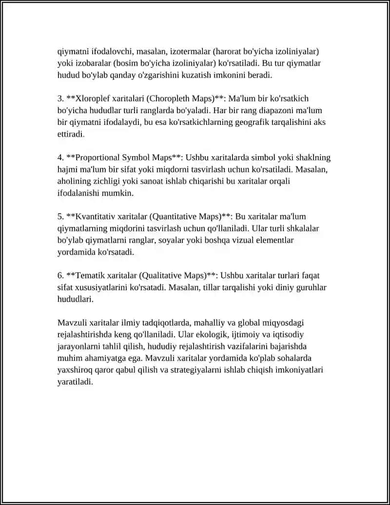 MAVZULI XARITALARI O'RGANISH, ULANI TAHLILI VA BAYONI 4