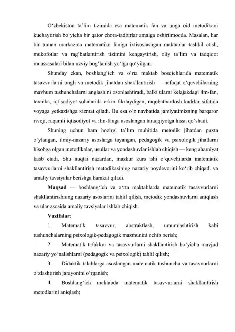 Matematik tasavvurlarni shakllantirish metodikasi 4