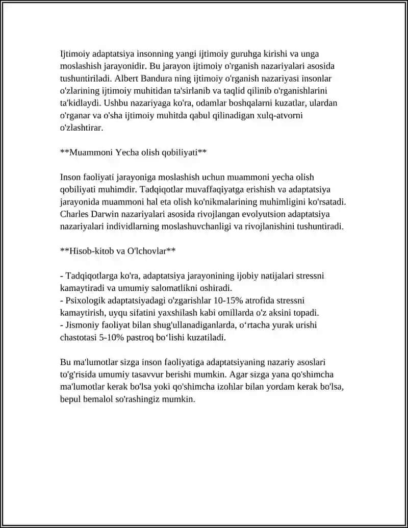 INSONNING FAOLIYAT JARAYONIGA ADAPTATSIYASI. 4