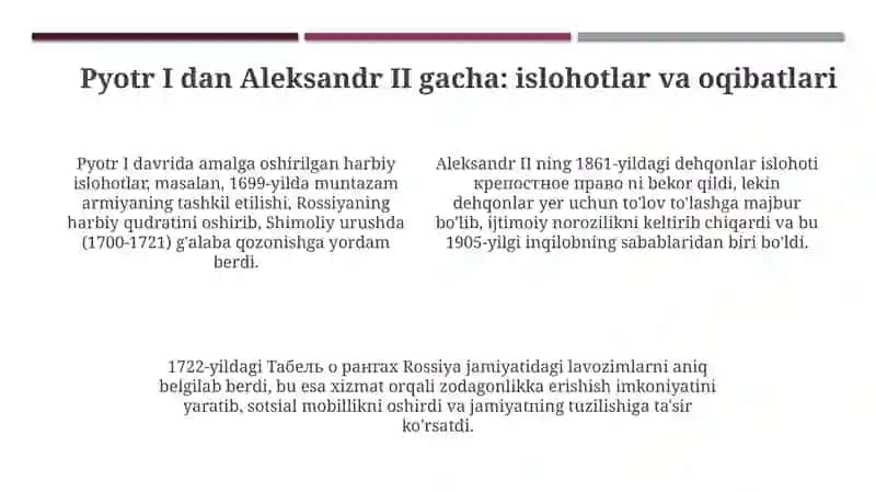 XVII asr oxiridan XIX asrning 70-yillarigacha Rossiya: asosiy bosqichlar 4