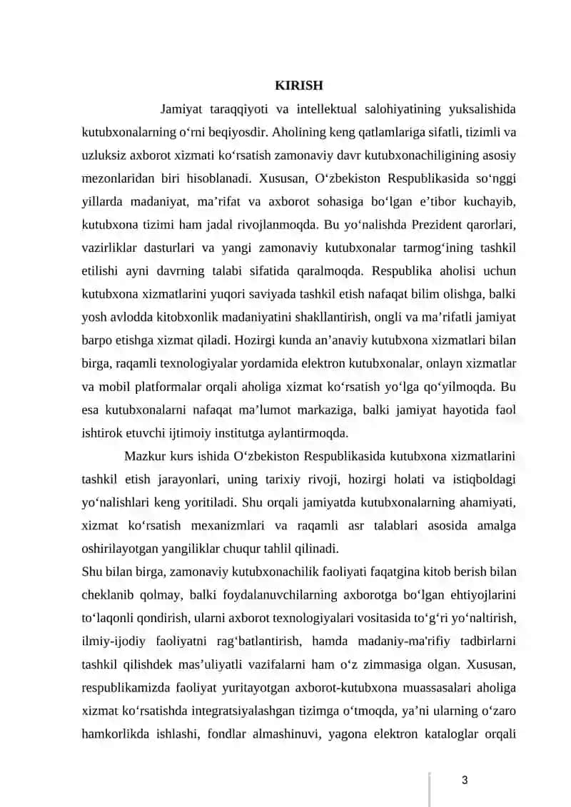 RESPUBLIKA AHOLISIGA KUTUBXONA XIZMATI KO’RSATISHNING TASHKIL QILINISHI 4
