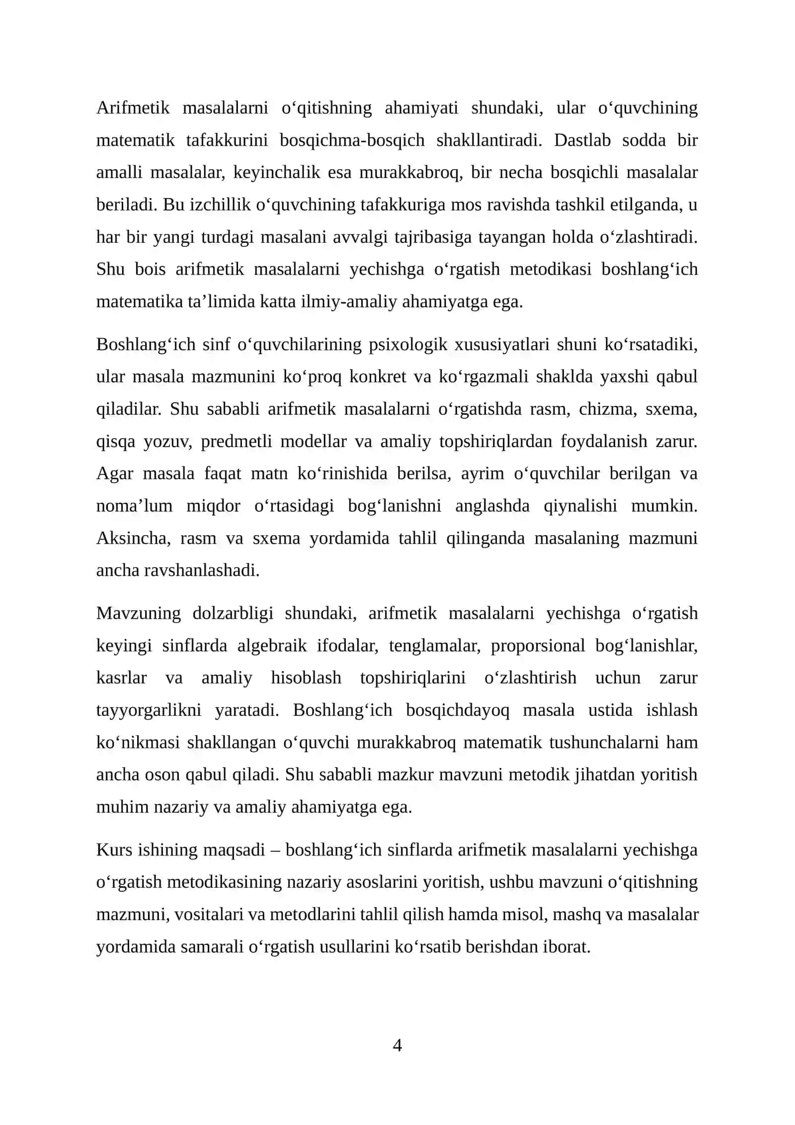 BOSHLANG‘ICH SINFLARDA ARIFMETIK MASALALARNI YECHISHGA O‘RGATISH METODIKASI 4