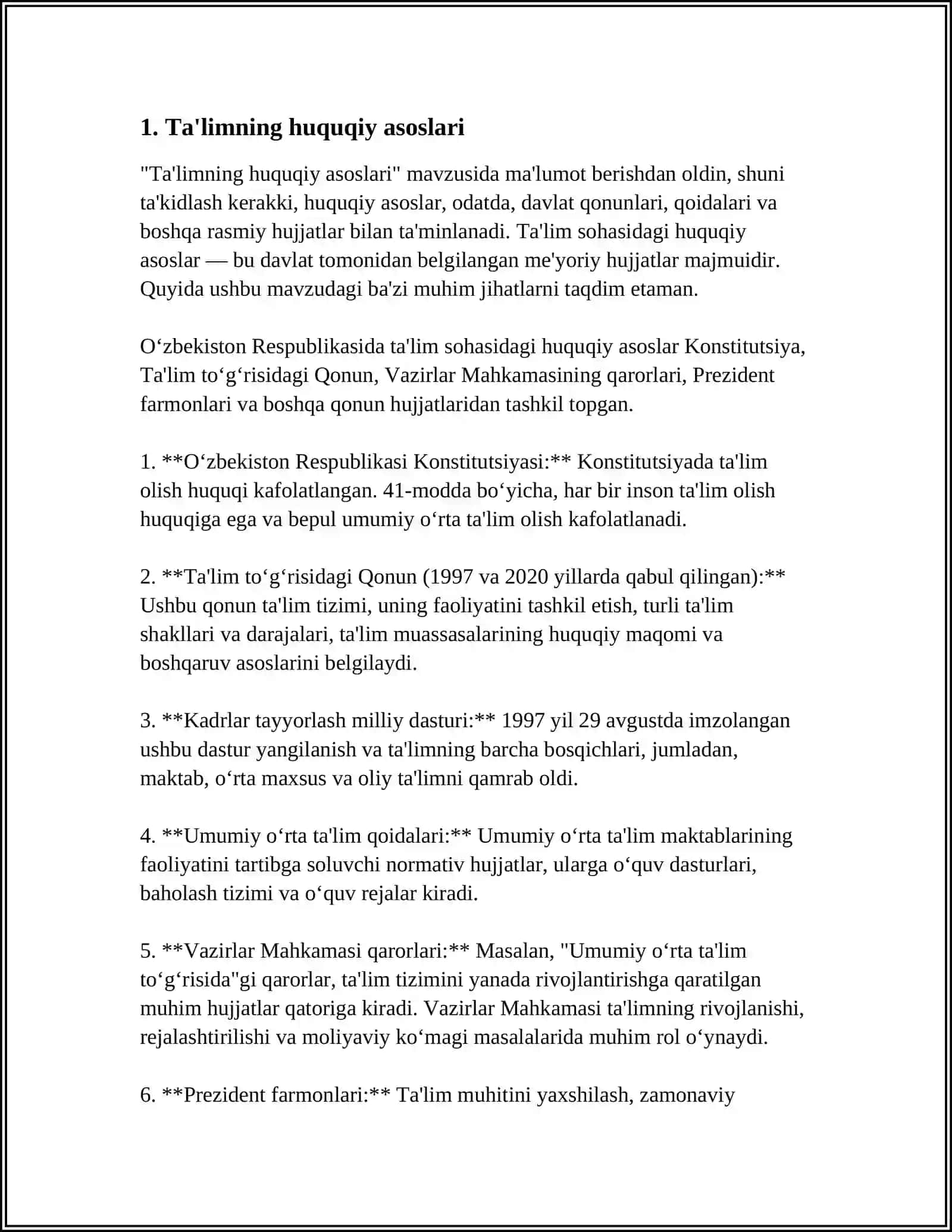 O‘zbekiston Respublikasining "Talim tug'risidagi" Qonunini Tahlil Qilish 4