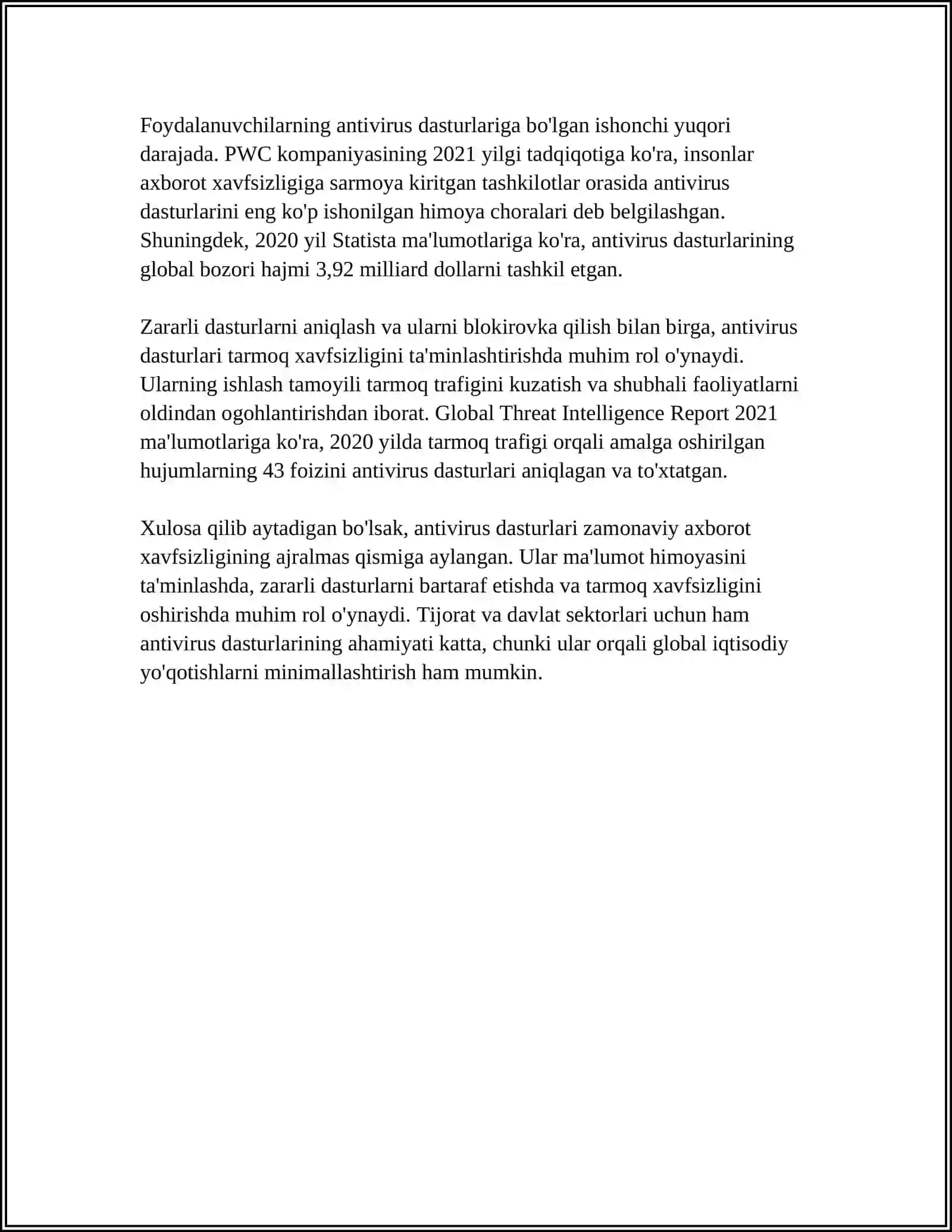 AXBOROTNI FOYDALANUVCHANLIGINI TA’MINLASHDA ANTIVIRUS, IDS,IPS,TE VOSITALARINING O‘RNI 4