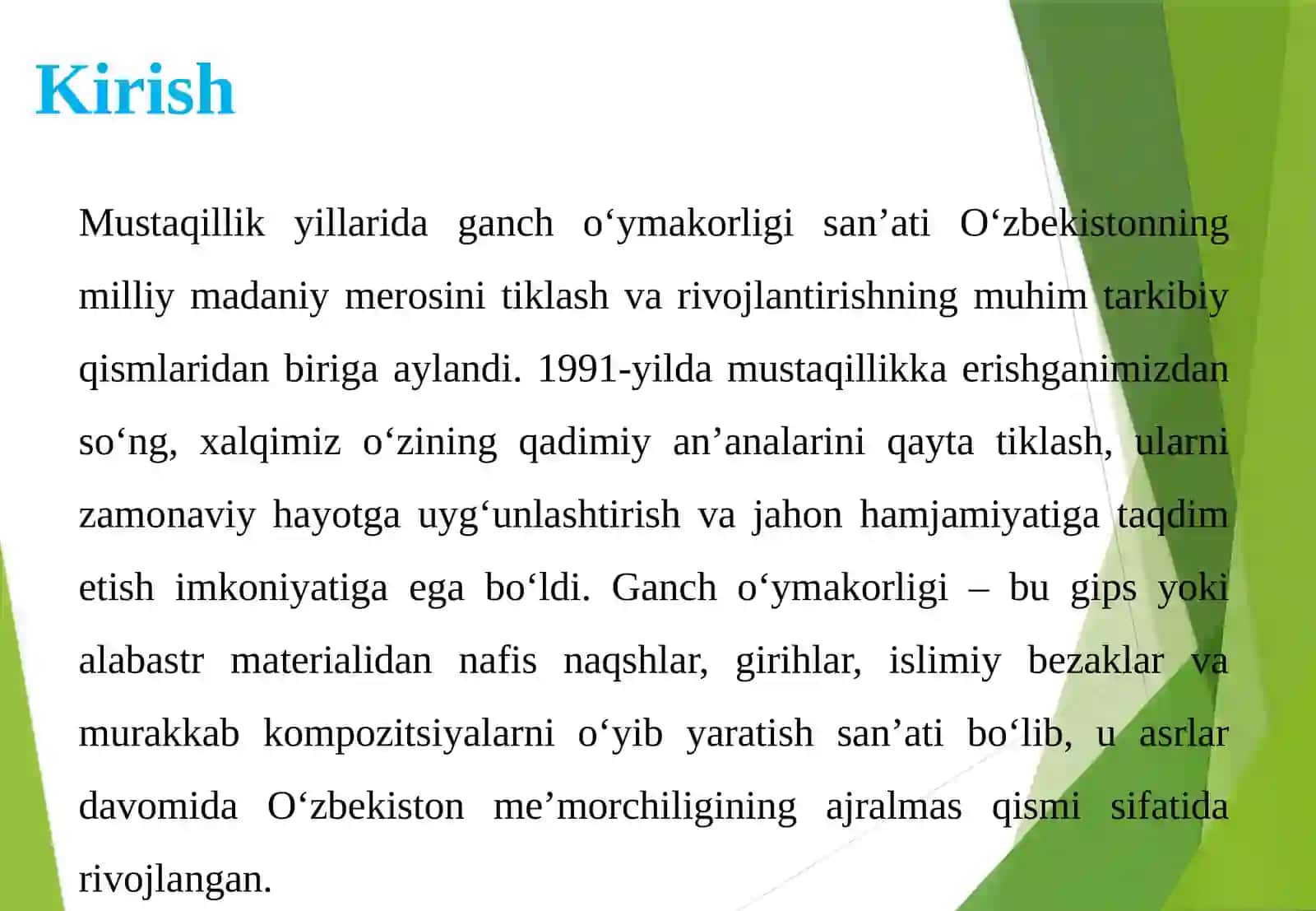 Mustaqillik yillarida ganch o'ymakorligi san'ati 4