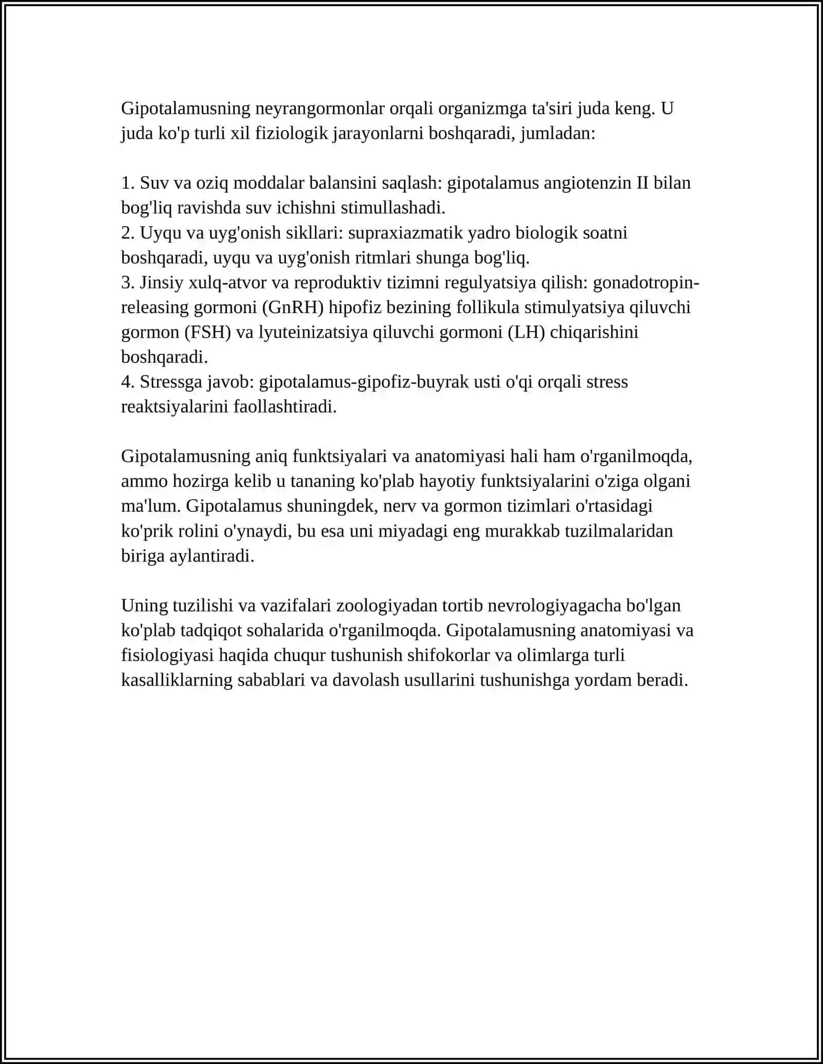 GIPOTALAMUS OʻZAKLARI VA ULARNING KLINIK AHAMIYATI 4