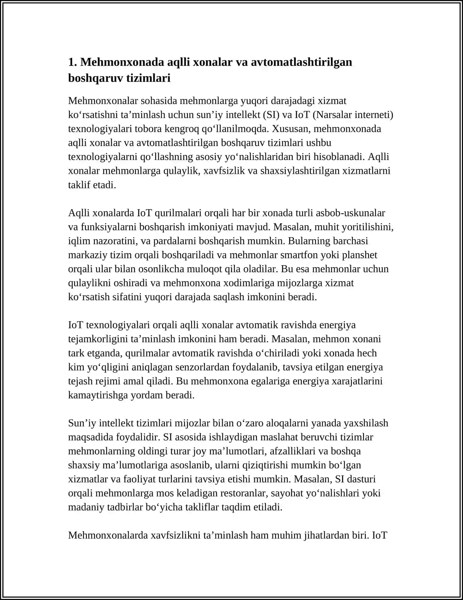 MEHMONXONALARDA ISHLATILADIGAN SUNʼIY INTELLEKT VA IOT TEXNALOGIYALARI 4