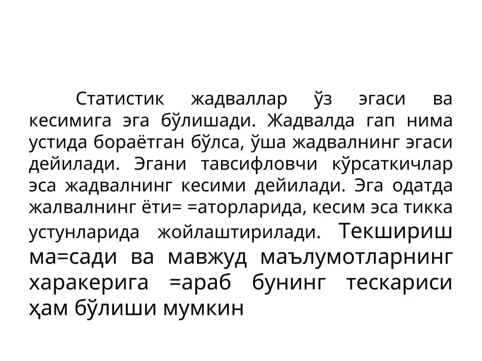 ЖАДВАЛ ВА ГРАФИКЛАРНИ ТУЗИШ 4