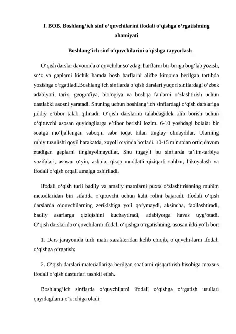 BOSHLANG‘ICH SINF O‘QUVCHILARINI IFODALI O‘QISHGA O‘RGATISH 4