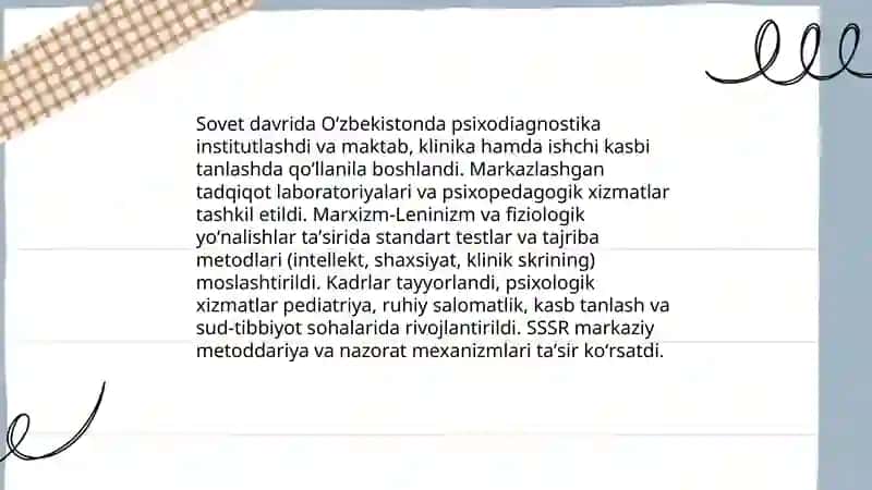 Oʻzbekistonda psixodiagnostikaning rivojlanish tarixi 4