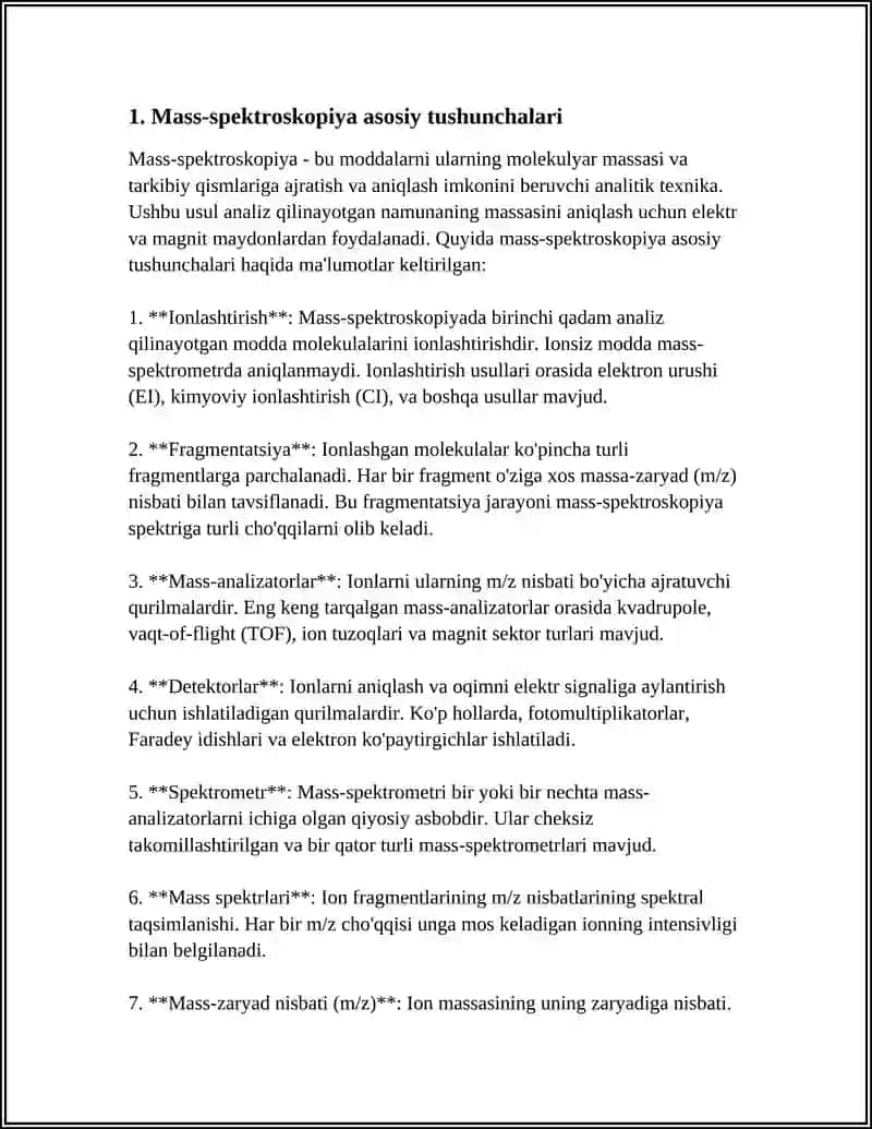 MASS-SPEKTROSKOPIYA ASOSLARI, SPEKTRLARNI TAXLIL QILISH USLUBLARI 4