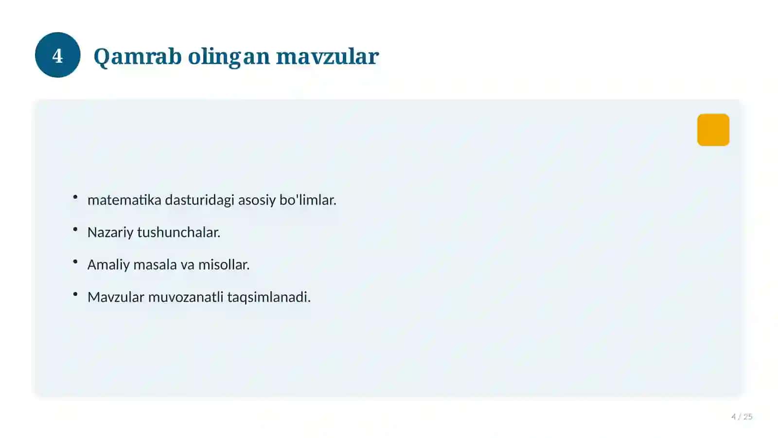 6-SINF MATEMATIKA FANI BO'YICHA TEST SAVOLLARI 4