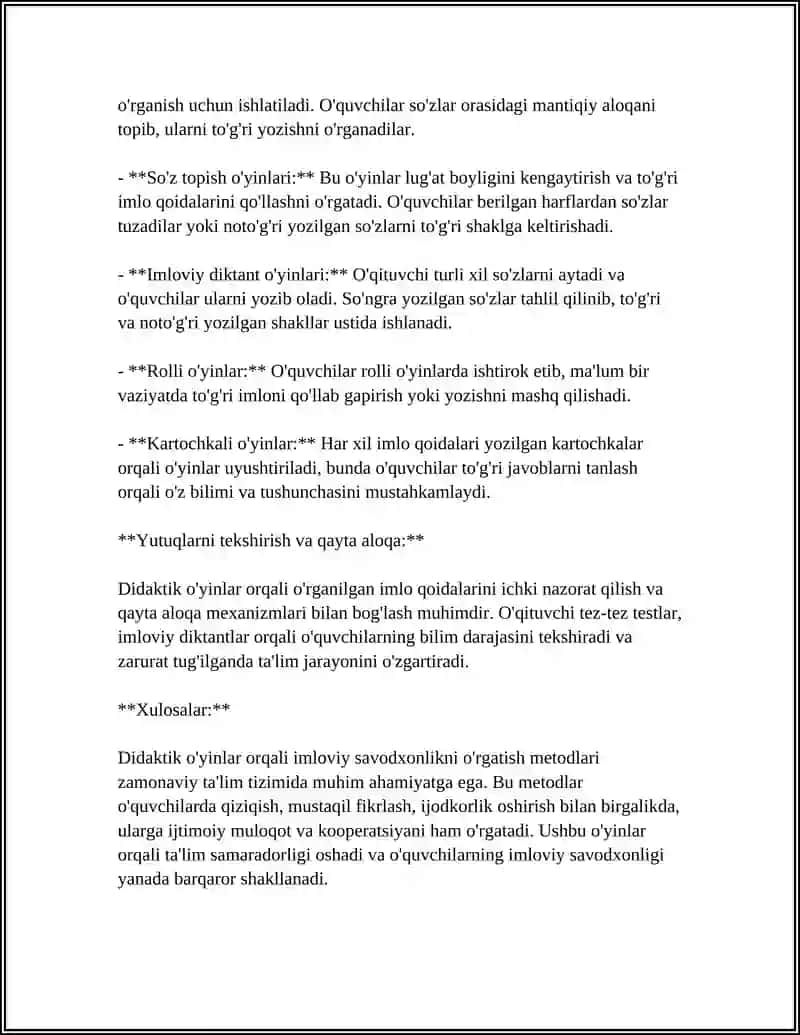 BOSHLANĞICH TA'LIMDA IMLOVIY SAVODXONLIK BUYICHA TURLI DIDAKTIK UYINLARDAN FOYDALANISH 4
