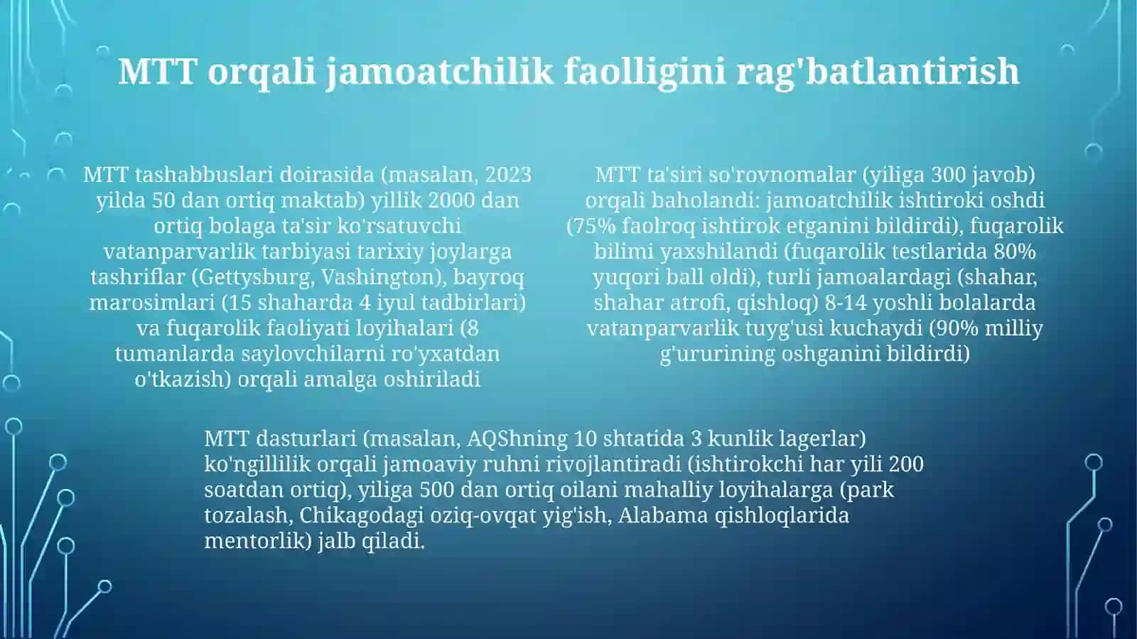 Bolalar vatanparvarlik ruxi va tarbiyalashda MTTning o'rni 4