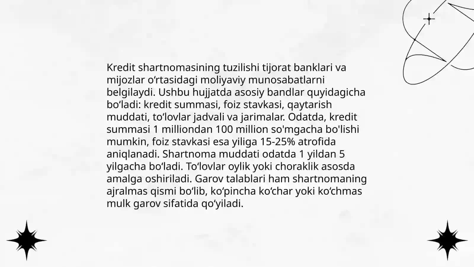 Kredit shartnomasi va koridor oluvchi majburiyatining bajarilishini kafolatlash 4