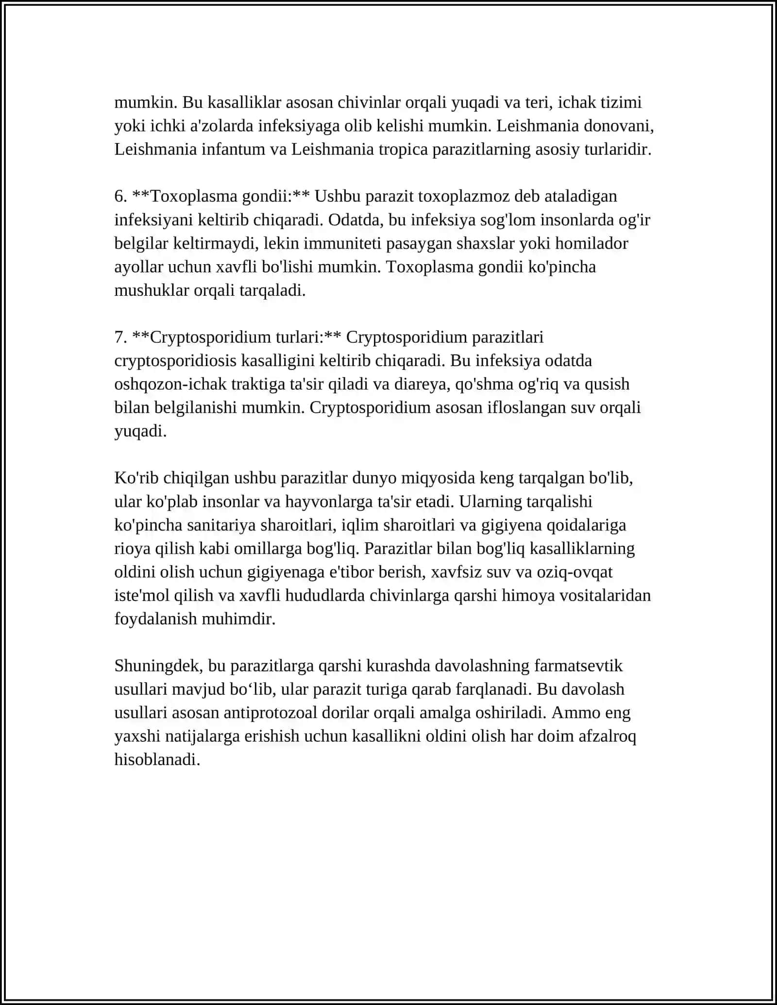 ODAMDA PARAZITLIK QILUVCHI SODDA HAYVONLAR 4