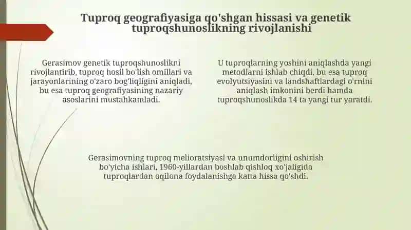 Innokentiy petrovich gerasimov Tuproqlar geografiyasi faniga qo'shgan hissasi 4