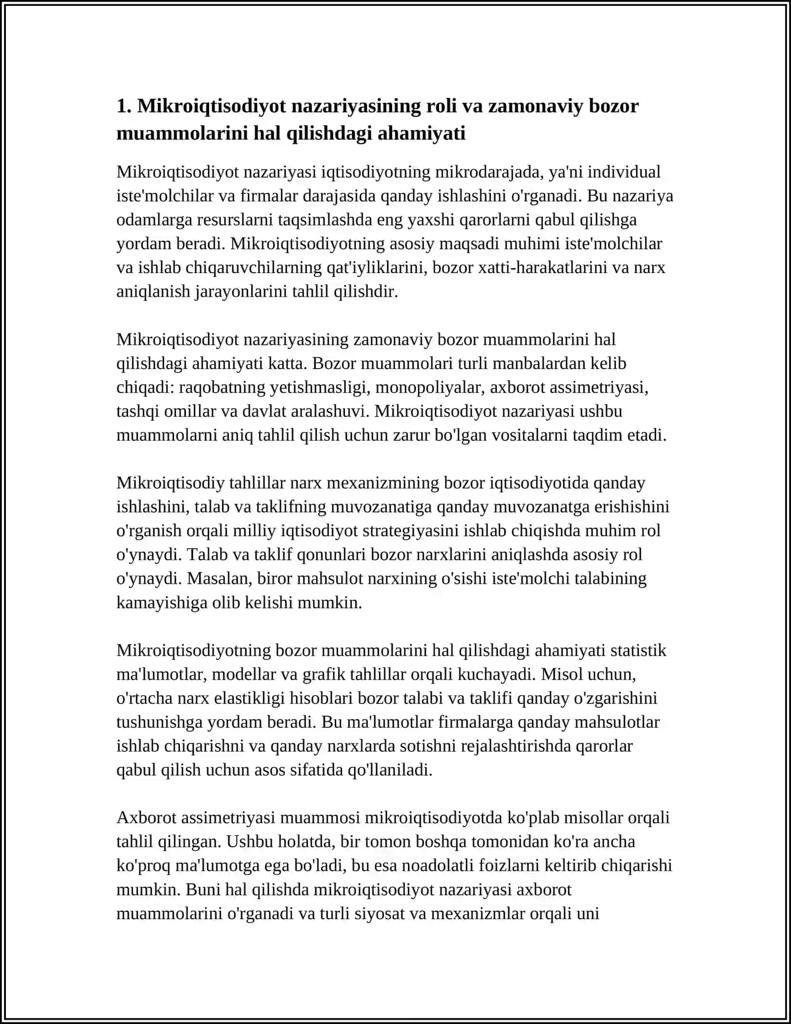 ZAMONAVIY BOZOR IQTISODIYOTI MUOMMOLARINI YECHISHDA MIKROIQTISODIYOT FANINING AHAMIYATI 4